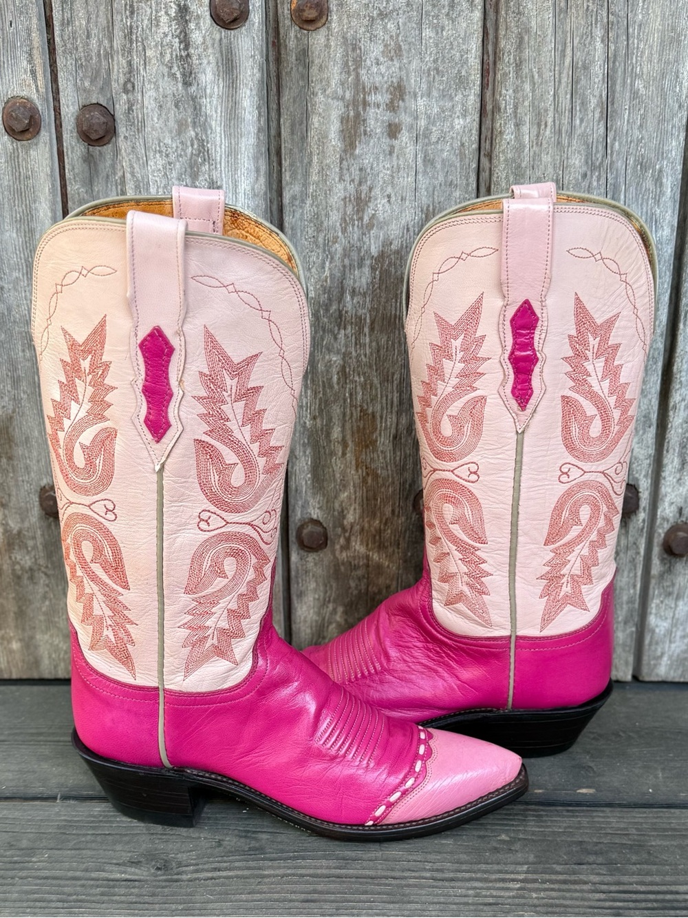 Rare Hard to Find Vintage Lucchese 1883 Pink Wing Tip Women's Cowboy Boots - Picture 2 of 8